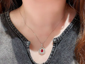 LUOWEND 18K White Gold Natural Ruby Necklace for Women