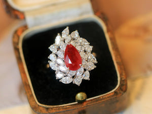 LUOWEND 18K White Gold Natural Ruby Ring for Women