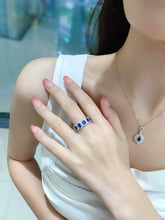 Load image into Gallery viewer, LUOWEND 18K White Gold Natural Diamond and Sapphire Ring for Women
