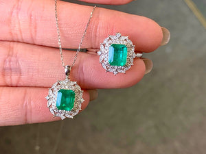 LUOWEND 18K White Gold Natural Emerald Ring for Women