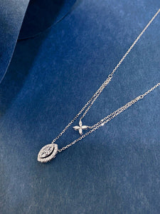 LUOWEND 18K White Gold Natural Diamond Necklace for Women