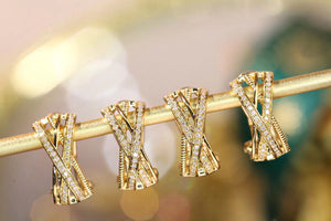 LUOWEND 18K Yellow Gold Real Natural Diamond Hoop Earrings for Women