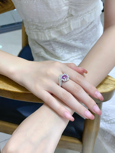 LUOWEND 18K White Gold Natural Diamond and Sapphire Ring for Women