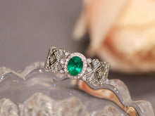 Load image into Gallery viewer, LUOWEND 18K White Gold Natural Emerald Ring for Women
