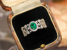 Load image into Gallery viewer, LUOWEND 18K White Gold Natural Emerald Ring for Women
