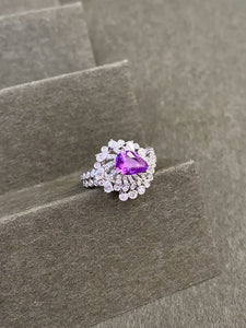 LUOWEND 18K White Gold Natural Diamond and Sapphire Ring for Women