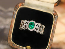 Load image into Gallery viewer, LUOWEND 18K White Gold Natural Emerald Ring for Women
