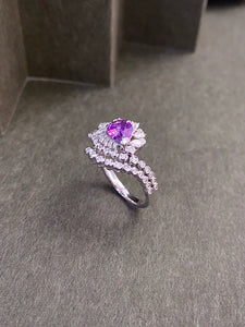 LUOWEND 18K White Gold Natural Diamond and Sapphire Ring for Women