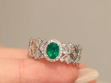 Load image into Gallery viewer, LUOWEND 18K White Gold Natural Emerald Ring for Women
