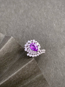 LUOWEND 18K White Gold Natural Diamond and Sapphire Ring for Women