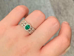 LUOWEND 18K White Gold Natural Emerald Ring for Women