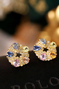 LUOWEND 18K Yellow Gold Real Natural Aquamarine and Diamond Earrings for Women