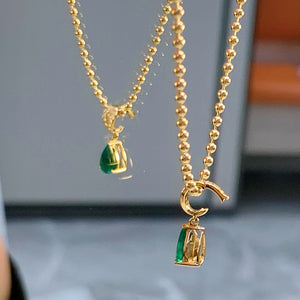 LUOWEND 18K Yellow Gold Natural Emerald Pendant for Women