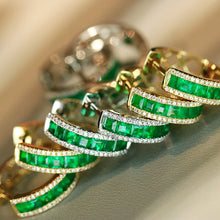 Load image into Gallery viewer, LUOWEND 18K White/Yellow Gold Fine Jewelry Natural Emerald Earrings for Women

