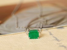 Load image into Gallery viewer, LUOWEND 18K White Gold Natural Emerald Necklace for Women
