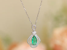 Load image into Gallery viewer, LUOWEND 18K White gold Natural Emerald Necklace for Women
