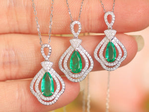 LUOWEND 18K White gold Natural Emerald Necklace for Women