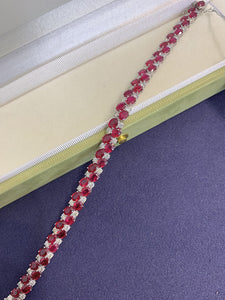 LUOWEND 18K White Gold Real Natural Ruby and Diamond Gemstone Bracelet for Women