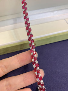 LUOWEND 18K White Gold Real Natural Ruby and Diamond Gemstone Bracelet for Women