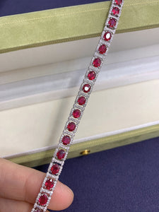 LUOWEND 18K White Gold Real Natural Ruby and Diamond Gemstone Bracelet for Women
