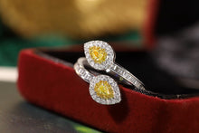 Load image into Gallery viewer, LUOWEND 18K White Gold Real Natural Yellow Diamond Ring for Women
