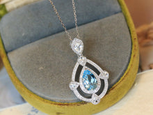 Load image into Gallery viewer, LUOWEND 18K White Gold Natural Aquamarine Necklace for Women
