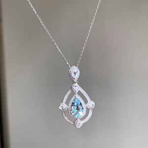 LUOWEND 18K White Gold Natural Aquamarine Necklace for Women