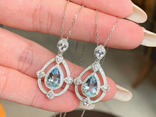 Load image into Gallery viewer, LUOWEND 18K White Gold Natural Aquamarine Necklace for Women
