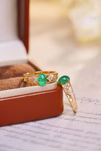 Load image into Gallery viewer, LUOWEND 18K Yellow Gold Real Natural Diamond and Emerald Ring for Women
