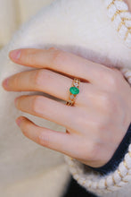 Load image into Gallery viewer, LUOWEND 18K Yellow Gold Real Natural Diamond and Emerald Ring for Women
