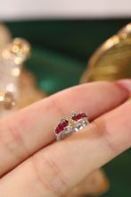 Load image into Gallery viewer, LUOWEND 18K White and Yellow Gold Real Natural Ruby and Diamond Gemstone Earrings for Women
