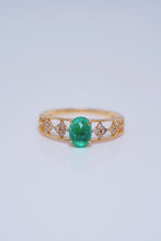 Load image into Gallery viewer, LUOWEND 18K Yellow Gold Real Natural Diamond and Emerald Ring for Women
