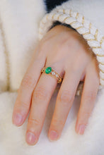 Load image into Gallery viewer, LUOWEND 18K Yellow Gold Real Natural Diamond and Emerald Ring for Women

