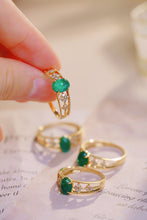Load image into Gallery viewer, LUOWEND 18K Yellow Gold Real Natural Diamond and Emerald Ring for Women
