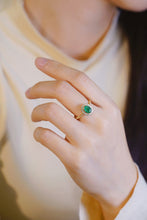 Load image into Gallery viewer, LUOWEND 18K Yellow Gold Real Natural Diamond and Emerald Ring for Women
