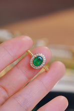 Load image into Gallery viewer, LUOWEND 18K Yellow Gold Real Natural Diamond and Emerald Ring for Women
