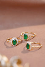 Load image into Gallery viewer, LUOWEND 18K Yellow Gold Real Natural Diamond and Emerald Ring for Women
