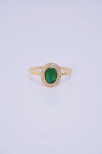 Load image into Gallery viewer, LUOWEND 18K Yellow Gold Real Natural Diamond and Emerald Ring for Women
