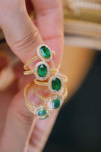 Load image into Gallery viewer, LUOWEND 18K Yellow Gold Real Natural Diamond and Emerald Ring for Women
