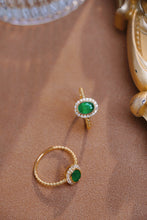 Load image into Gallery viewer, LUOWEND 18K Yellow Gold Real Natural Diamond and Emerald Ring for Women
