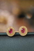 Load image into Gallery viewer, LUOWEND 18K Yellow Gold Real Natural Ruby and Diamond Gemstone Earrings for Women
