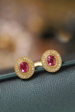 Load image into Gallery viewer, LUOWEND 18K Yellow Gold Real Natural Ruby and Diamond Gemstone Earrings for Women
