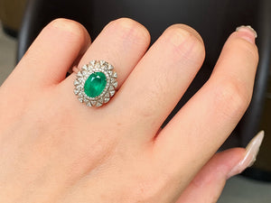 LUOWEND 18K White Gold Natural Emerald Ring for Women
