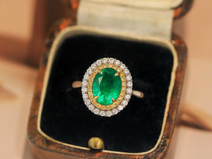 LUOWEND 18K White Gold Natural Emerald Ring for Women