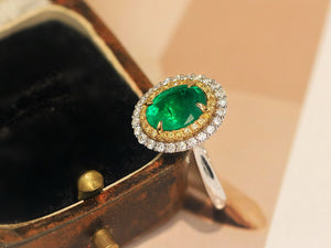 LUOWEND 18K White Gold Natural Emerald Ring for Women