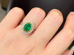 LUOWEND 18K White Gold Natural Emerald Ring for Women