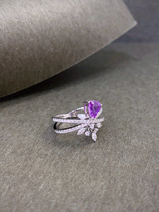 LUOWEND 18K White Gold Natural Diamond and Sapphire Ring for Women