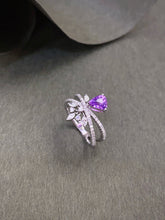 Load image into Gallery viewer, LUOWEND 18K White Gold Natural Diamond and Sapphire Ring for Women
