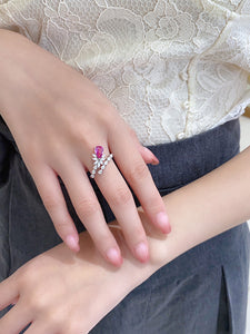 LUOWEND  18K White Gold Natural Diamond and Sapphire Ring for Women