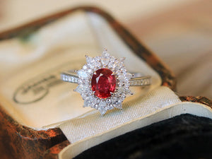 LUOWEND 18K White Gold Natural Ruby Ring for Women